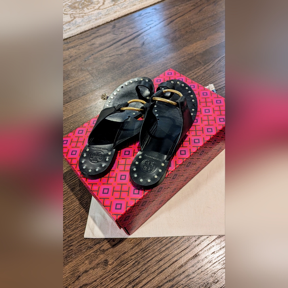 Tory Burch Brannan Studded Sandals Black Leather Women's 6.5 $248 - Picture 8 of 16
